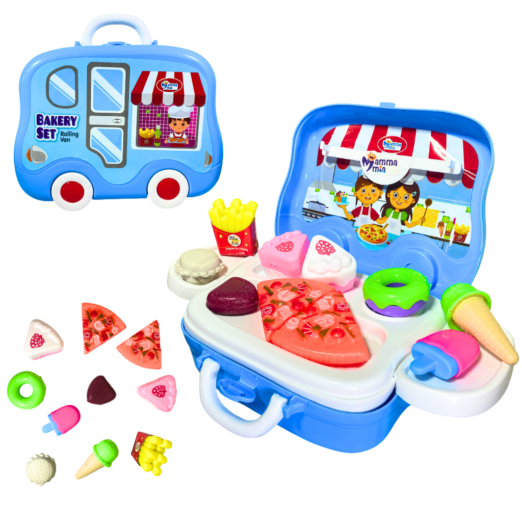 Bakery Set Vanity Rolling Van Toy | Dessert Trolley with Pretend Play Accessories
