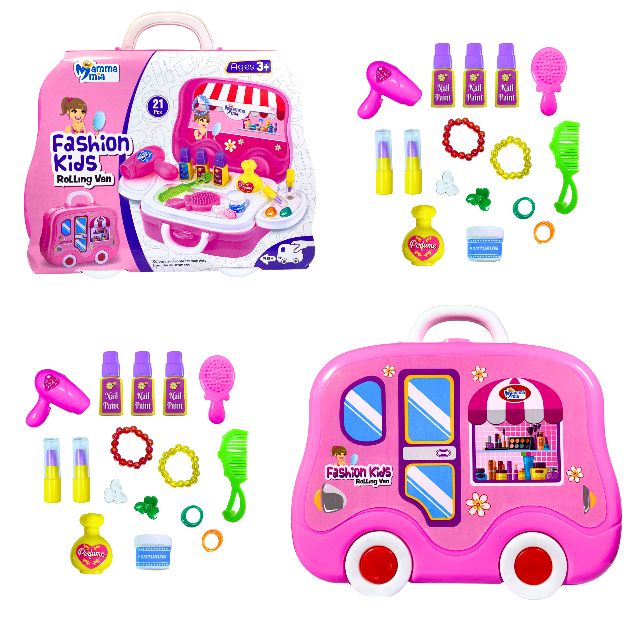 Fashion Kids Rolling Van Toy | Portable Vanity Playset with Makeup Accessories