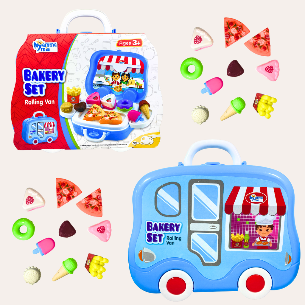 Bakery Set Vanity Rolling Van Toy | Dessert Trolley with Pretend Play Accessories