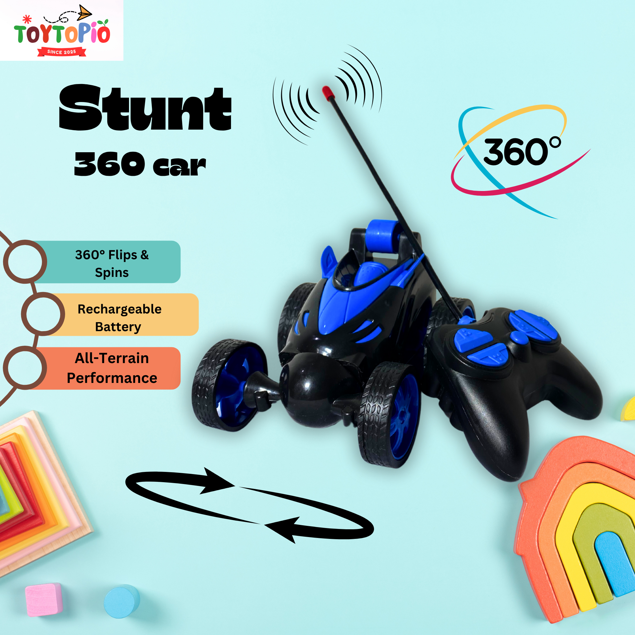 Remote Control Car 360° Stunt Car | Rechargeable RC Flip Car with Spins & Drift