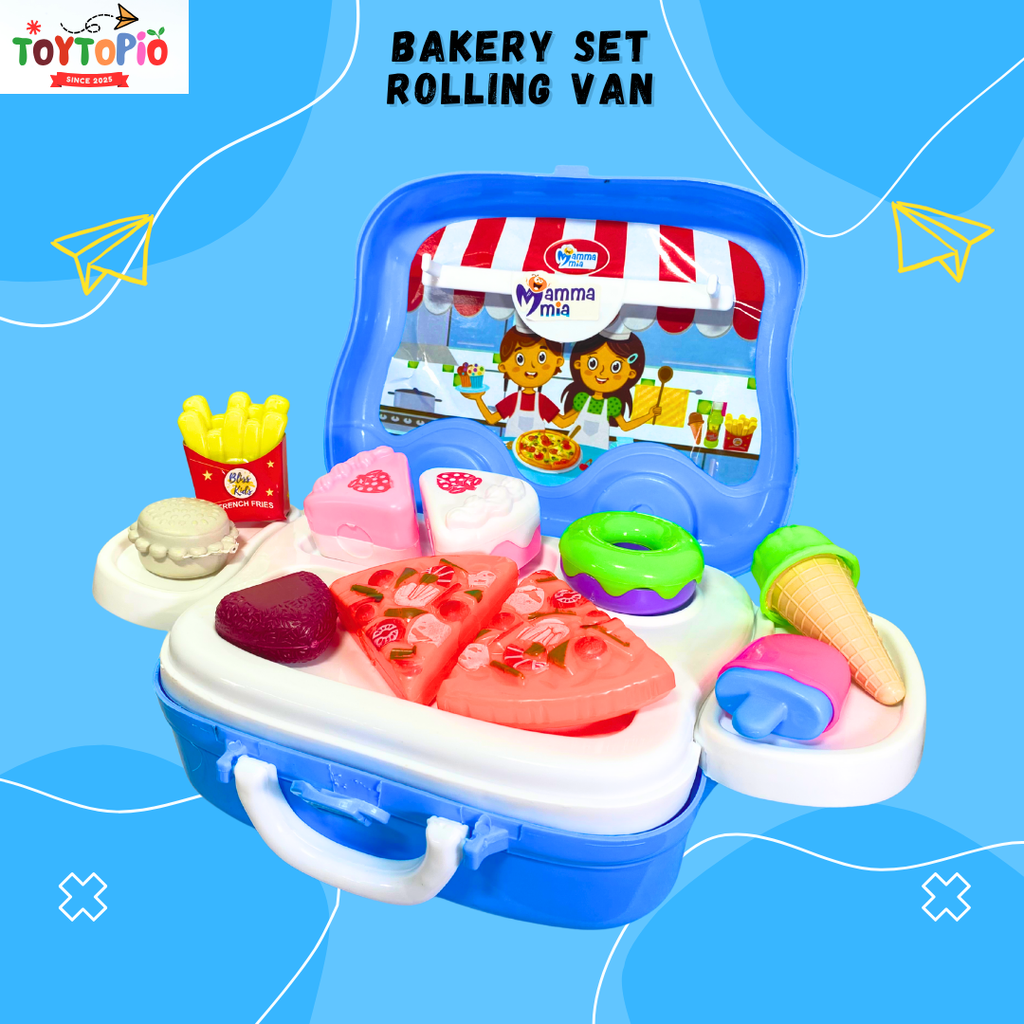 Bakery Set Vanity Rolling Van Toy | Dessert Trolley with Pretend Play Accessories