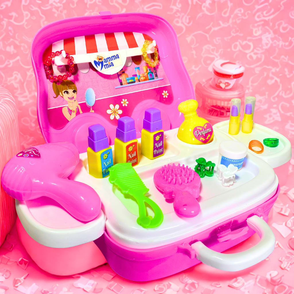 Fashion Kids Rolling Van Toy | Portable Vanity Playset with Makeup Accessories
