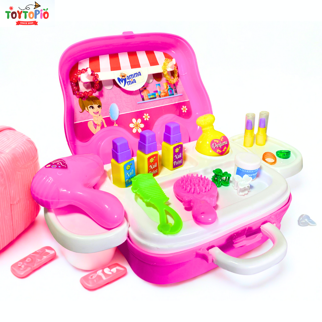Fashion Kids Rolling Van Toy | Portable Vanity Playset with Makeup Accessories