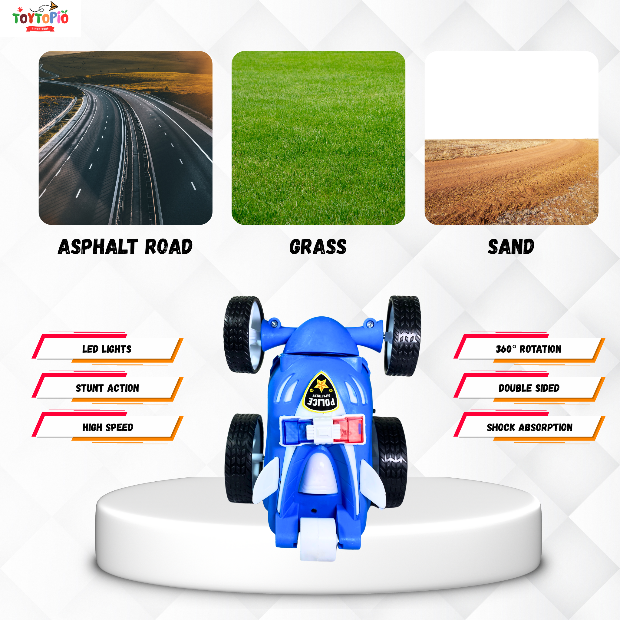 360° RC Police Stunt Car | Remote Control Flip Car with Lights & Drift Action