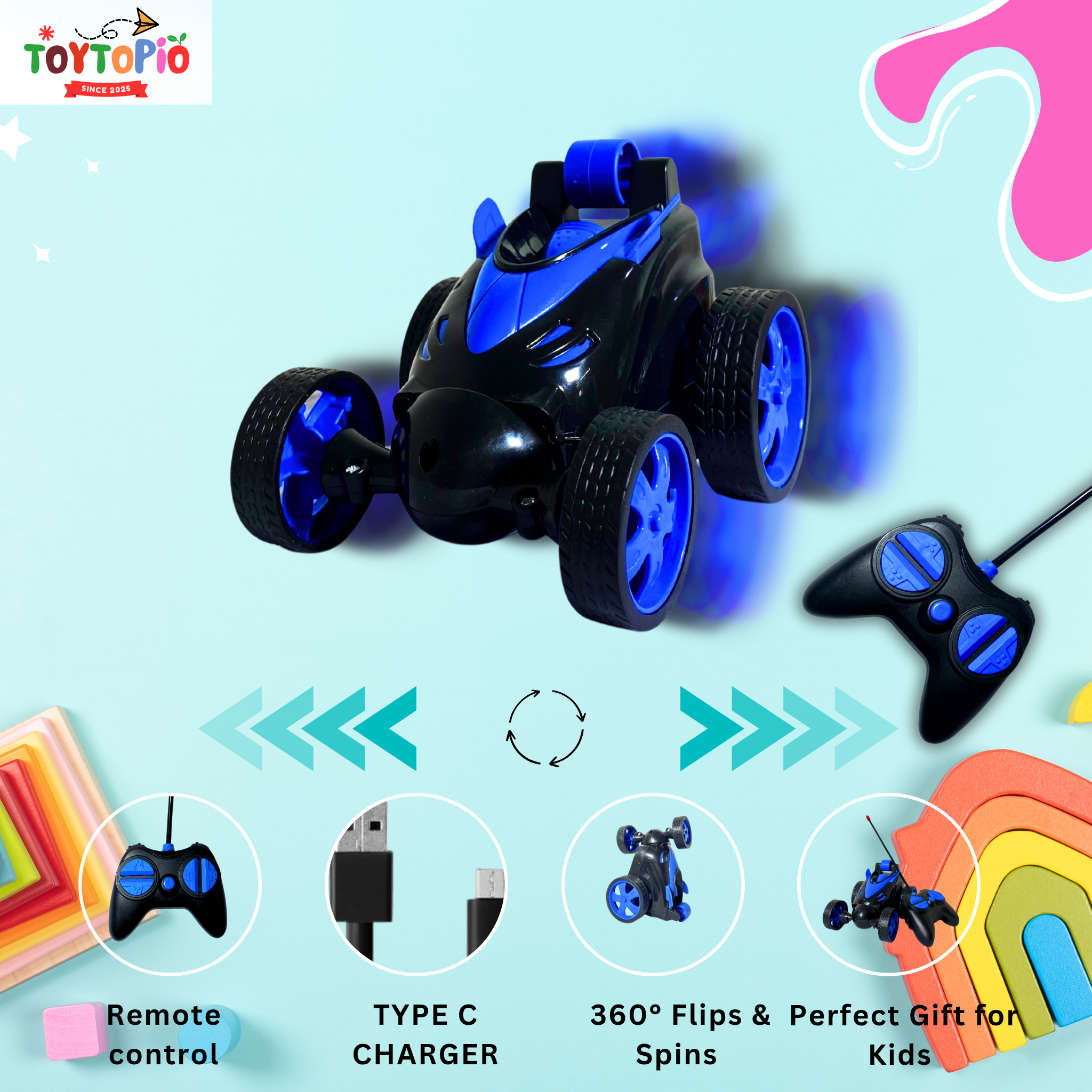 Remote Control Car 360° Stunt Car | Rechargeable RC Flip Car with Spins & Drift