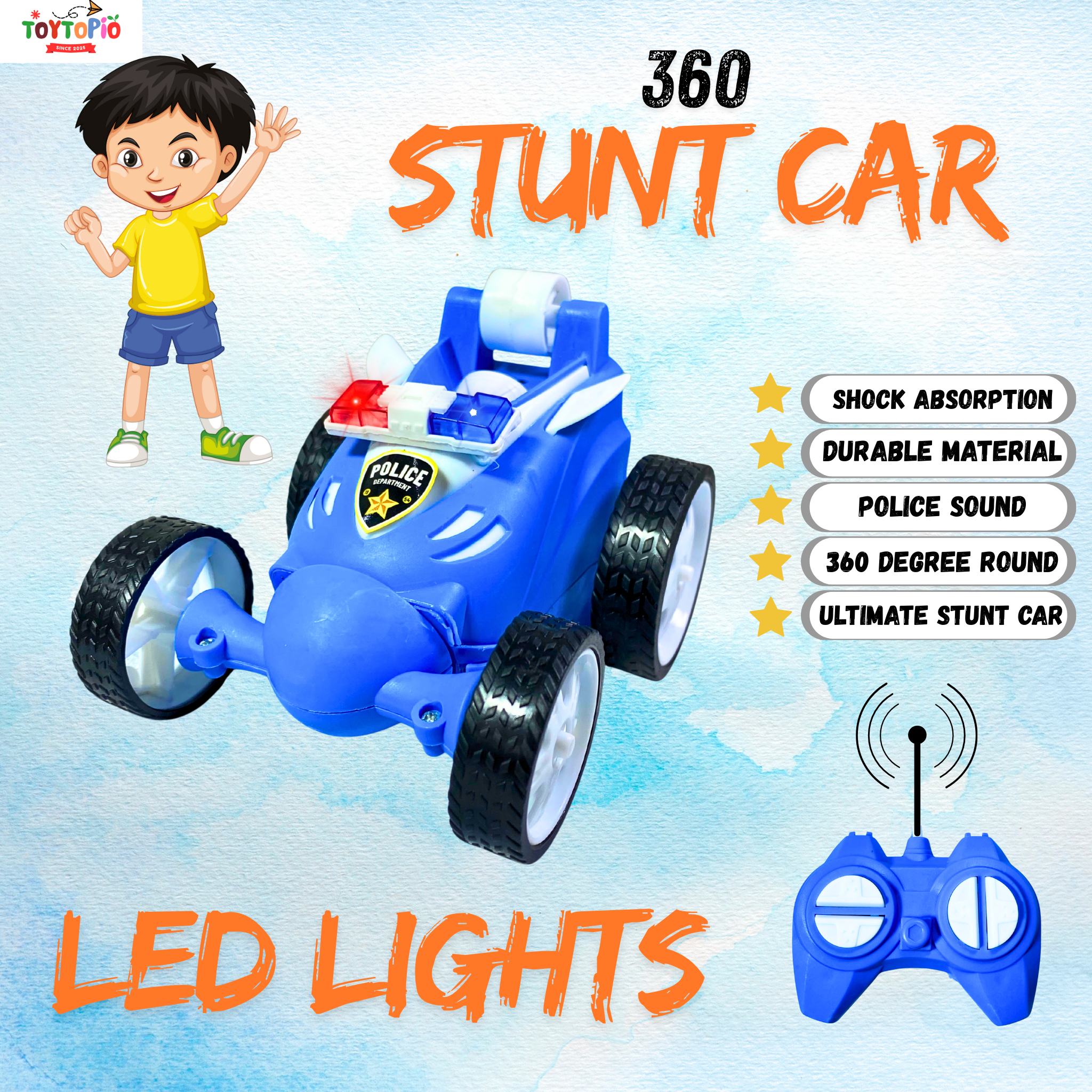 360° RC Police Stunt Car | Remote Control Flip Car with Lights & Drift Action
